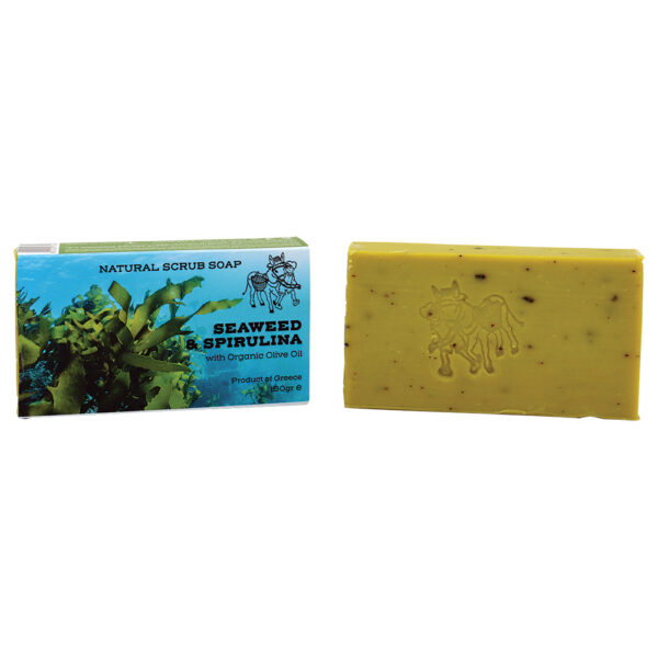 Natural Olive Oil Scrub Soaps with Rocks and Seaweeds-Spirulina - Image 3